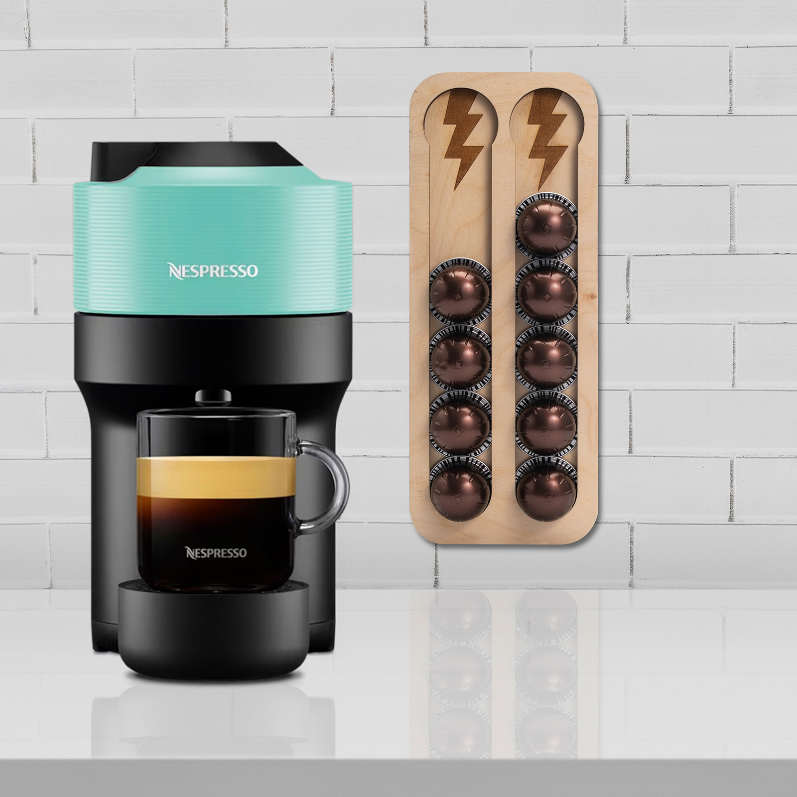 Ξύλινη Βάση τοίχου YOKI για 12 Κάψουλες Nespresso Vertuo THUNDER